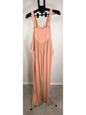 Kori America  Mauve Baggy Overalls Jumpsuit Wide Leg Pleated Boho Size Medium
